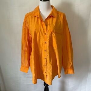 Pilcro 100% Cotton orange pleated sleeve blouse Size Medium